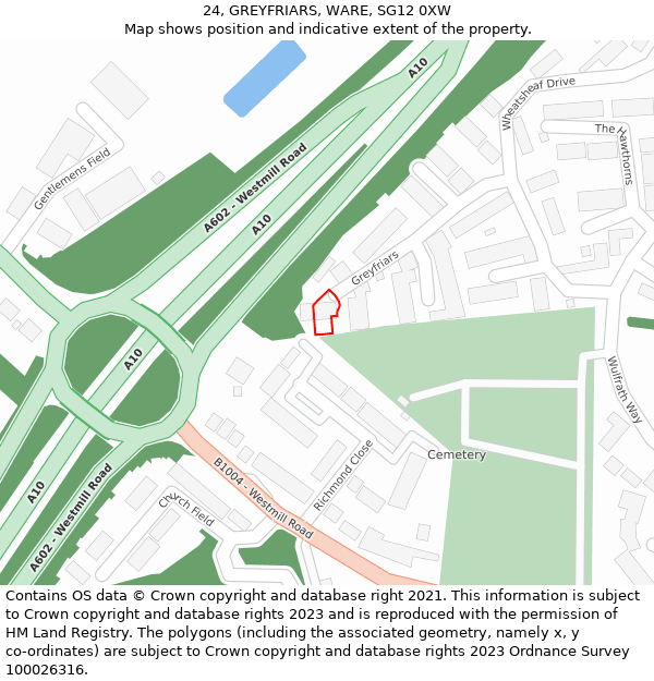 24, GREYFRIARS, WARE, SG12 0XW: Location map and indicative extent of plot