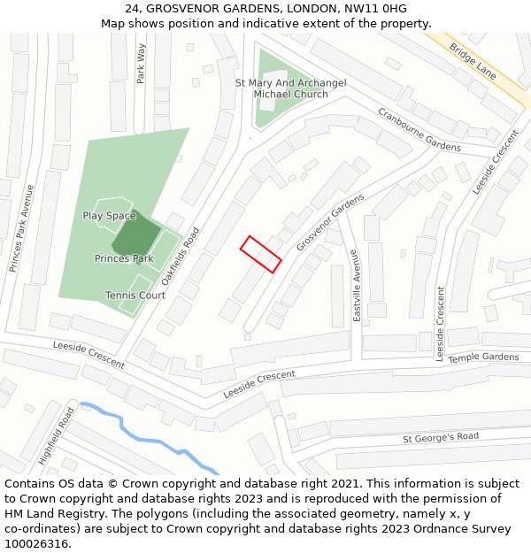 24, GROSVENOR GARDENS, LONDON, NW11 0HG: Location map and indicative extent of plot