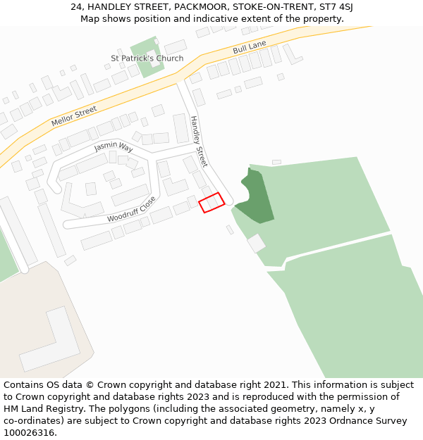 24, HANDLEY STREET, PACKMOOR, STOKE-ON-TRENT, ST7 4SJ: Location map and indicative extent of plot