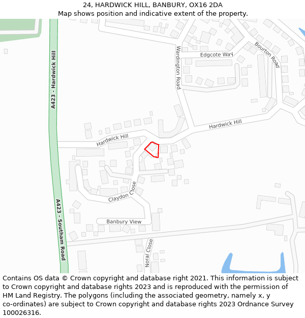 24, HARDWICK HILL, BANBURY, OX16 2DA: Location map and indicative extent of plot