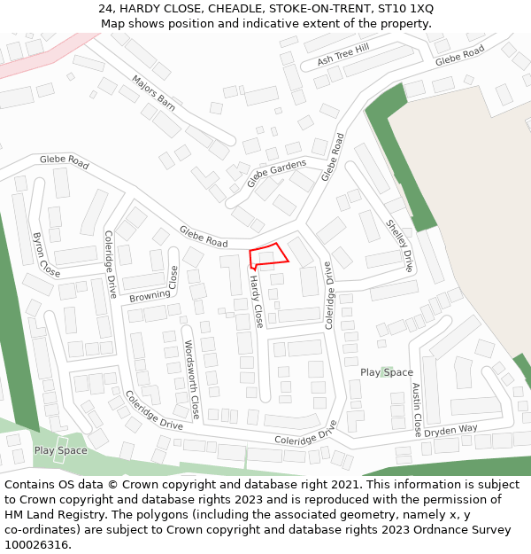 24, HARDY CLOSE, CHEADLE, STOKE-ON-TRENT, ST10 1XQ: Location map and indicative extent of plot