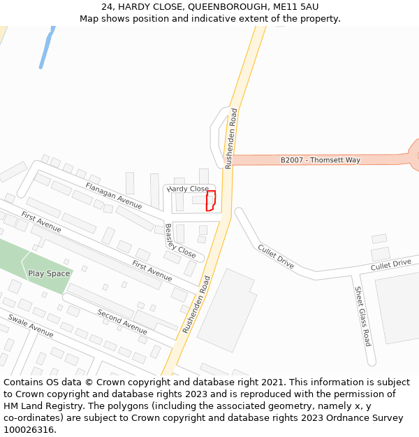 24, HARDY CLOSE, QUEENBOROUGH, ME11 5AU: Location map and indicative extent of plot