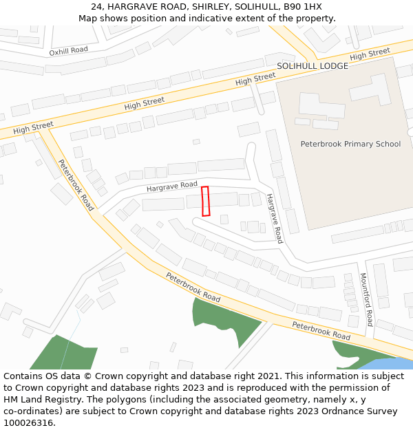 24, HARGRAVE ROAD, SHIRLEY, SOLIHULL, B90 1HX: Location map and indicative extent of plot