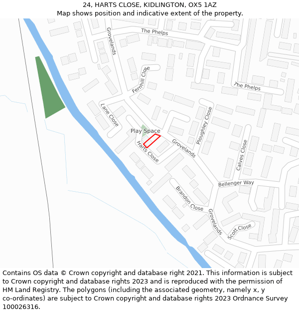 24, HARTS CLOSE, KIDLINGTON, OX5 1AZ: Location map and indicative extent of plot