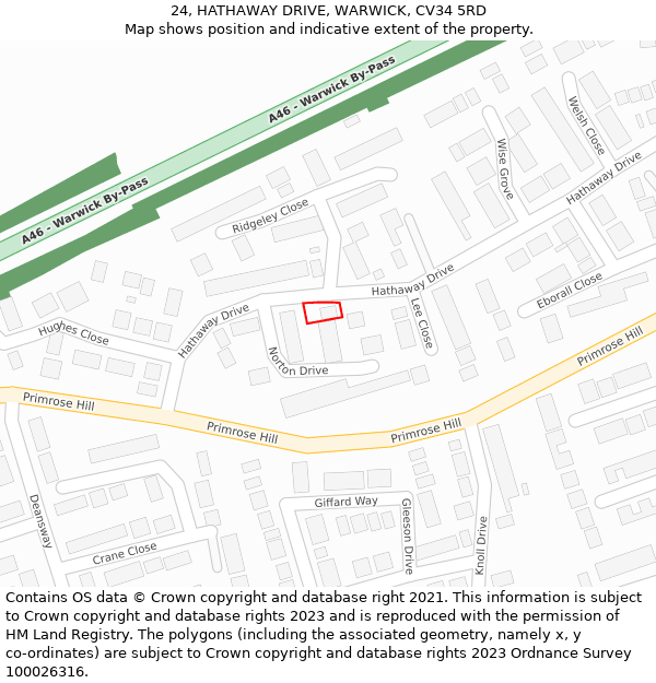 24, HATHAWAY DRIVE, WARWICK, CV34 5RD: Location map and indicative extent of plot