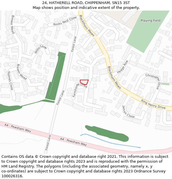 24, HATHERELL ROAD, CHIPPENHAM, SN15 3ST: Location map and indicative extent of plot
