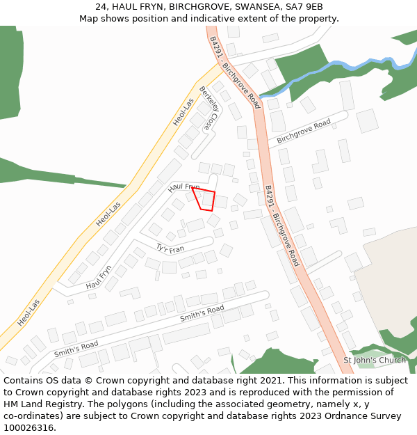 24, HAUL FRYN, BIRCHGROVE, SWANSEA, SA7 9EB: Location map and indicative extent of plot