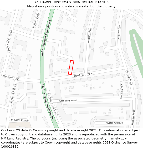 24, HAWKHURST ROAD, BIRMINGHAM, B14 5HS: Location map and indicative extent of plot