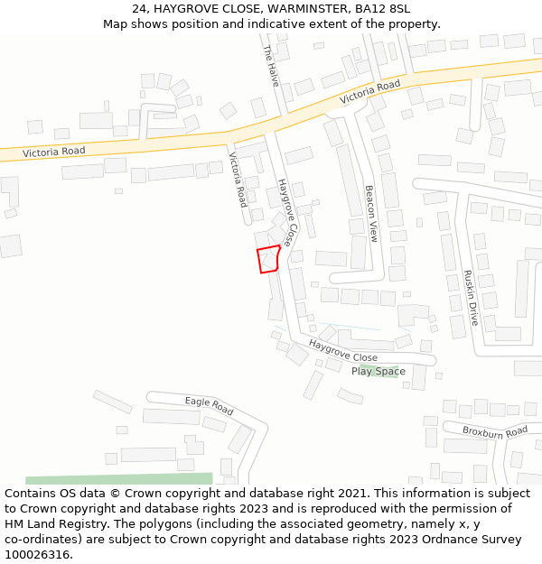 24, HAYGROVE CLOSE, WARMINSTER, BA12 8SL: Location map and indicative extent of plot