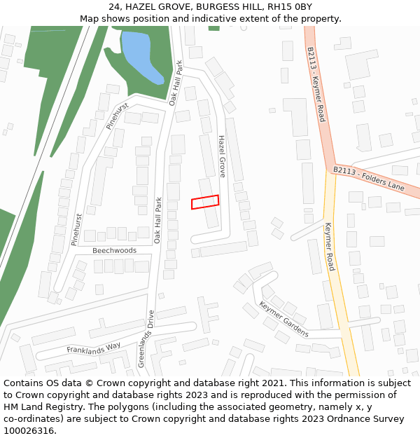 24, HAZEL GROVE, BURGESS HILL, RH15 0BY: Location map and indicative extent of plot