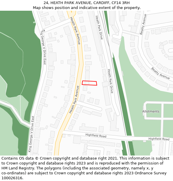 24, HEATH PARK AVENUE, CARDIFF, CF14 3RH: Location map and indicative extent of plot