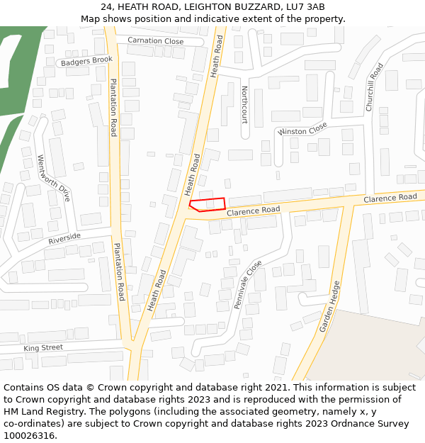 24, HEATH ROAD, LEIGHTON BUZZARD, LU7 3AB: Location map and indicative extent of plot