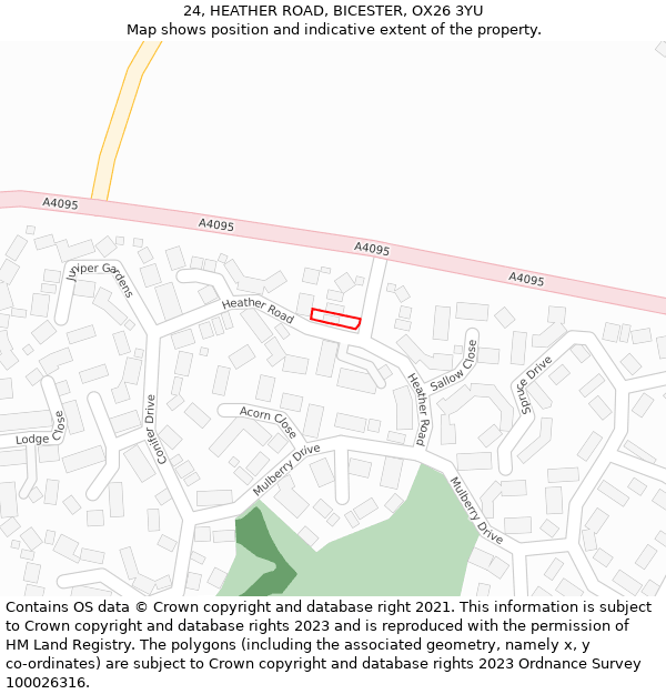 24, HEATHER ROAD, BICESTER, OX26 3YU: Location map and indicative extent of plot