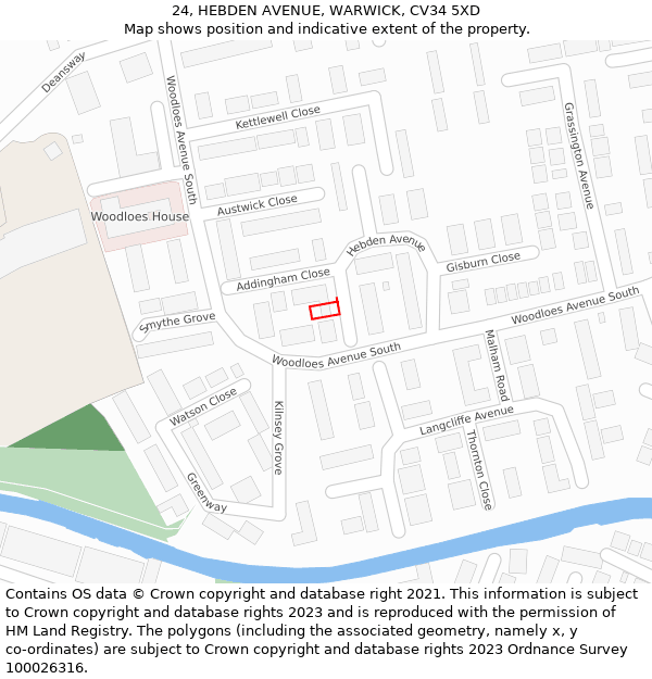 24, HEBDEN AVENUE, WARWICK, CV34 5XD: Location map and indicative extent of plot