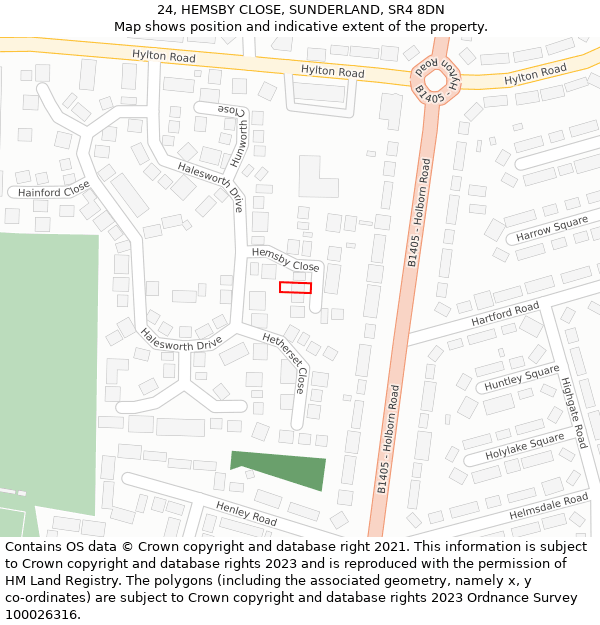 24, HEMSBY CLOSE, SUNDERLAND, SR4 8DN: Location map and indicative extent of plot