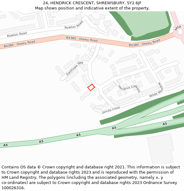 24, HENDRICK CRESCENT, SHREWSBURY, SY2 6JF: Location map and indicative extent of plot