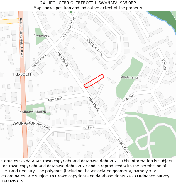 24, HEOL GERRIG, TREBOETH, SWANSEA, SA5 9BP: Location map and indicative extent of plot