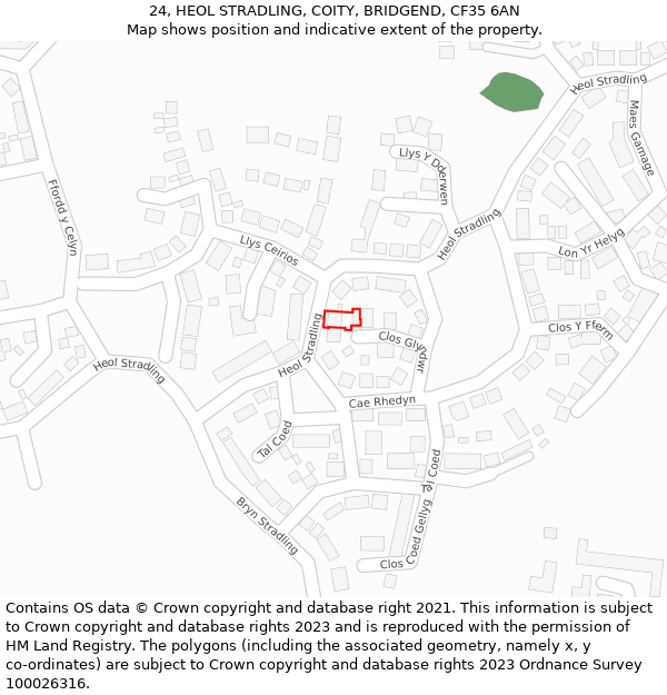 24, HEOL STRADLING, COITY, BRIDGEND, CF35 6AN: Location map and indicative extent of plot