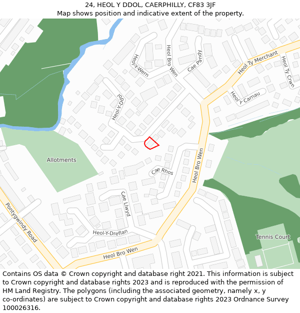 24, HEOL Y DDOL, CAERPHILLY, CF83 3JF: Location map and indicative extent of plot