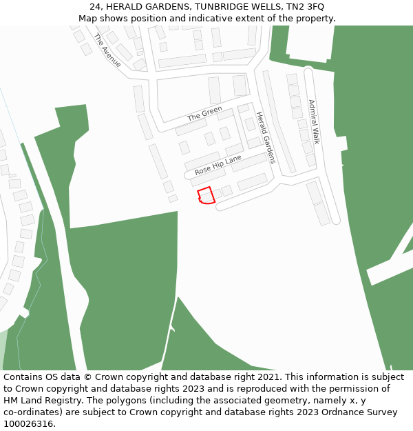 24, HERALD GARDENS, TUNBRIDGE WELLS, TN2 3FQ: Location map and indicative extent of plot