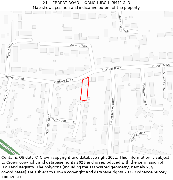 24, HERBERT ROAD, HORNCHURCH, RM11 3LD: Location map and indicative extent of plot