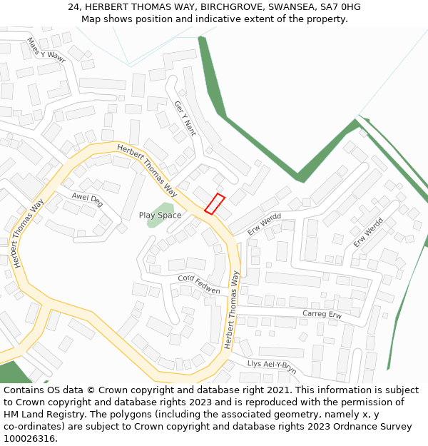 24, HERBERT THOMAS WAY, BIRCHGROVE, SWANSEA, SA7 0HG: Location map and indicative extent of plot