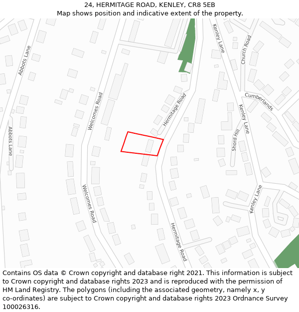 24, HERMITAGE ROAD, KENLEY, CR8 5EB: Location map and indicative extent of plot