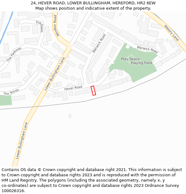 24, HEVER ROAD, LOWER BULLINGHAM, HEREFORD, HR2 6EW: Location map and indicative extent of plot