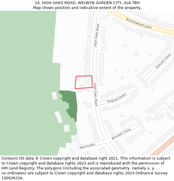 24, HIGH OAKS ROAD, WELWYN GARDEN CITY, AL8 7BH: Location map and indicative extent of plot