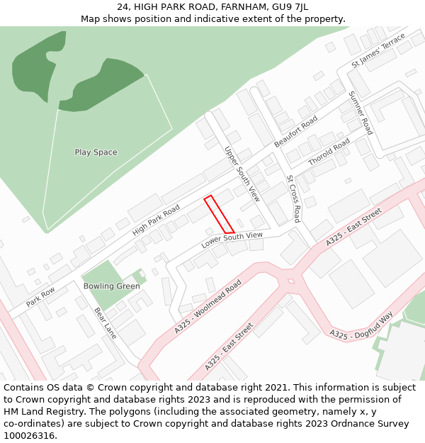 24, HIGH PARK ROAD, FARNHAM, GU9 7JL: Location map and indicative extent of plot