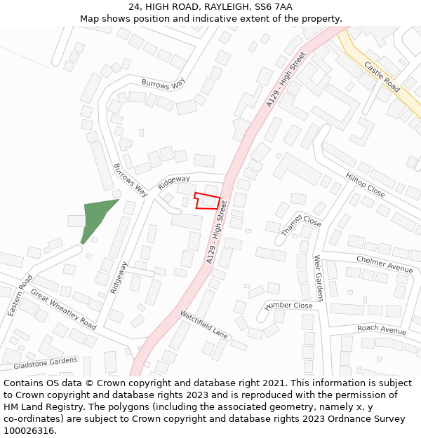 24, HIGH ROAD, RAYLEIGH, SS6 7AA: Location map and indicative extent of plot