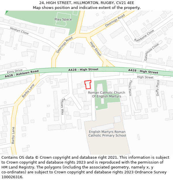 24, HIGH STREET, HILLMORTON, RUGBY, CV21 4EE: Location map and indicative extent of plot