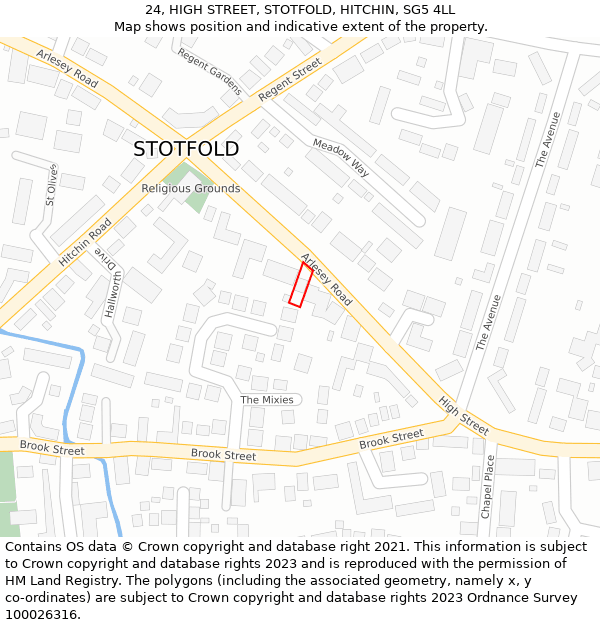 24, HIGH STREET, STOTFOLD, HITCHIN, SG5 4LL: Location map and indicative extent of plot