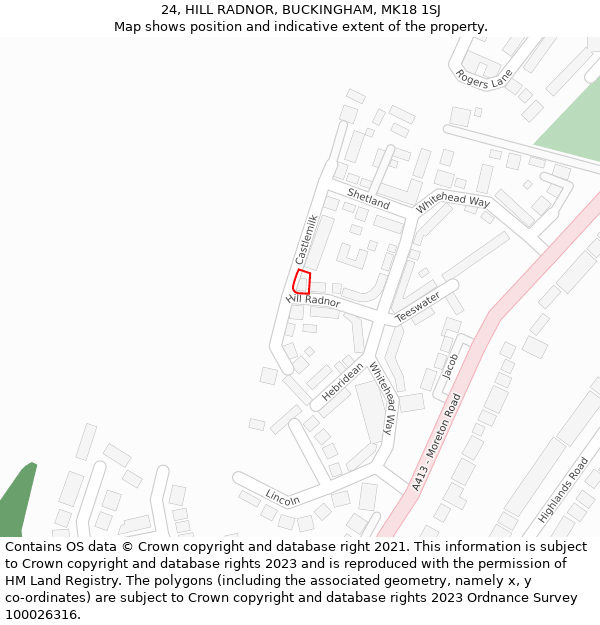 24, HILL RADNOR, BUCKINGHAM, MK18 1SJ: Location map and indicative extent of plot