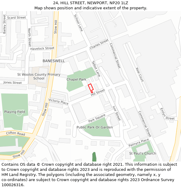 24, HILL STREET, NEWPORT, NP20 1LZ: Location map and indicative extent of plot
