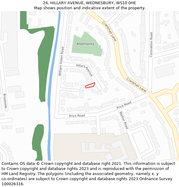 24, HILLARY AVENUE, WEDNESBURY, WS10 0HE: Location map and indicative extent of plot