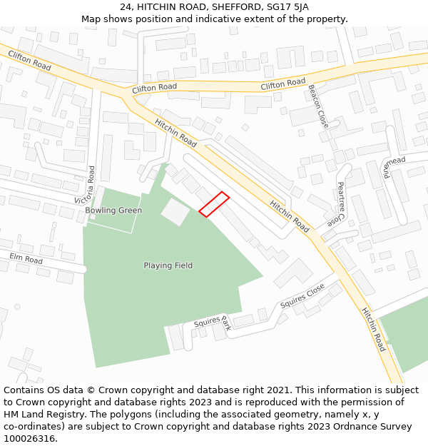 24, HITCHIN ROAD, SHEFFORD, SG17 5JA: Location map and indicative extent of plot