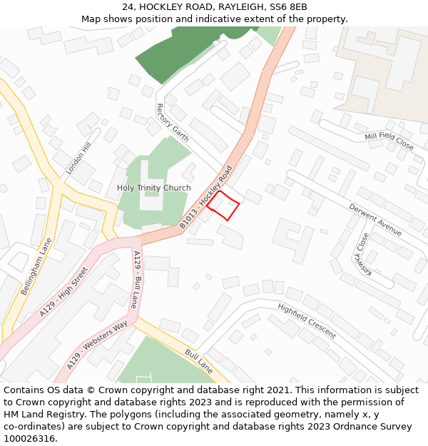 24, HOCKLEY ROAD, RAYLEIGH, SS6 8EB: Location map and indicative extent of plot