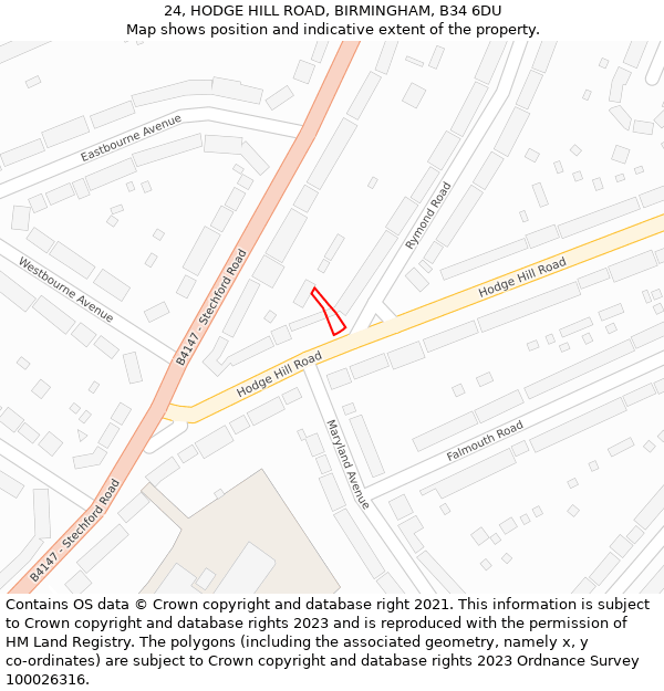 24, HODGE HILL ROAD, BIRMINGHAM, B34 6DU: Location map and indicative extent of plot