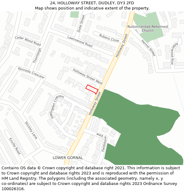 24, HOLLOWAY STREET, DUDLEY, DY3 2FD: Location map and indicative extent of plot