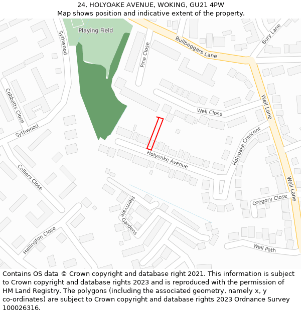 24, HOLYOAKE AVENUE, WOKING, GU21 4PW: Location map and indicative extent of plot