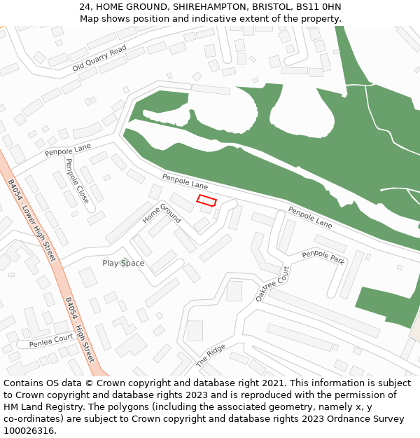 24, HOME GROUND, SHIREHAMPTON, BRISTOL, BS11 0HN: Location map and indicative extent of plot