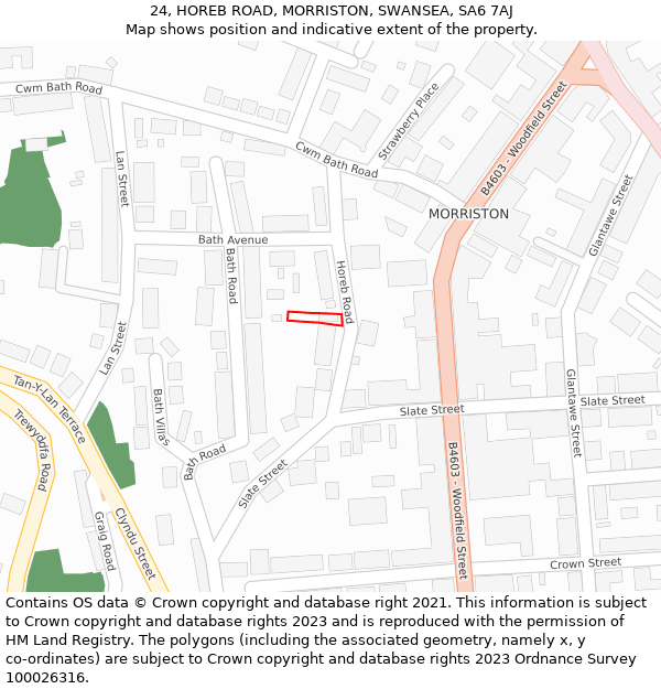 24, HOREB ROAD, MORRISTON, SWANSEA, SA6 7AJ: Location map and indicative extent of plot