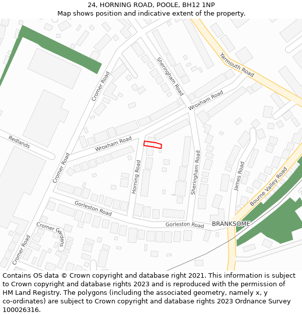 24, HORNING ROAD, POOLE, BH12 1NP: Location map and indicative extent of plot