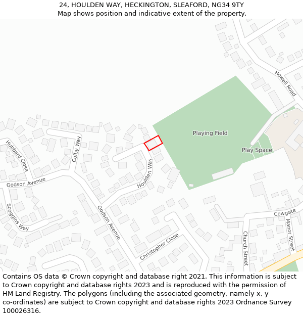 24, HOULDEN WAY, HECKINGTON, SLEAFORD, NG34 9TY: Location map and indicative extent of plot