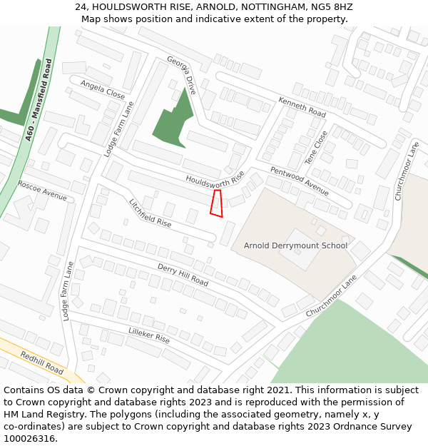 24, HOULDSWORTH RISE, ARNOLD, NOTTINGHAM, NG5 8HZ: Location map and indicative extent of plot