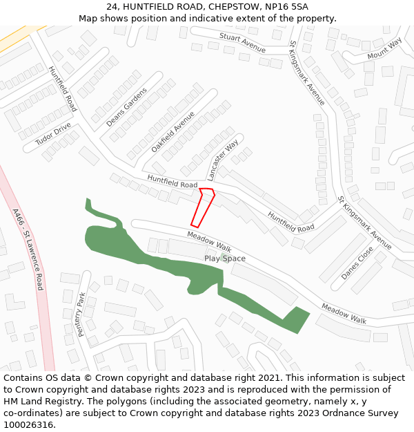 24, HUNTFIELD ROAD, CHEPSTOW, NP16 5SA: Location map and indicative extent of plot