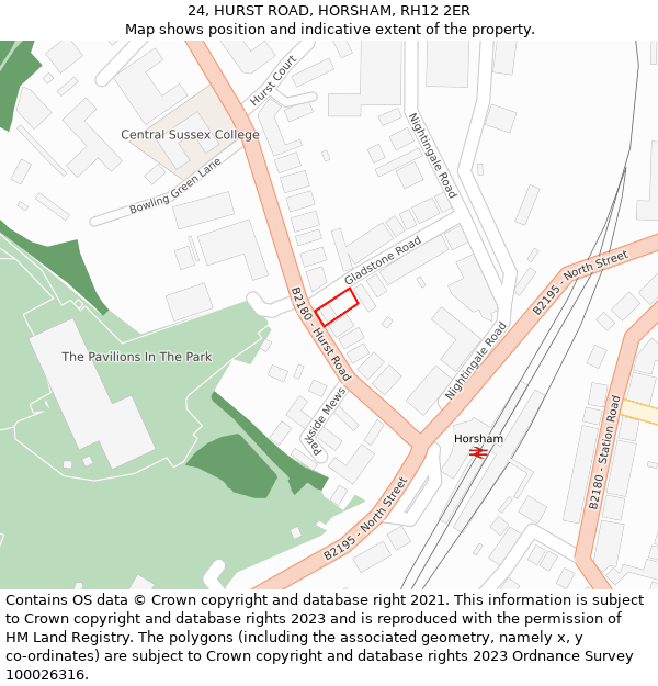 24, HURST ROAD, HORSHAM, RH12 2ER: Location map and indicative extent of plot