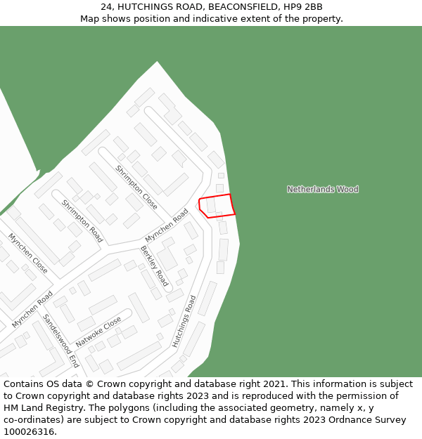 24, HUTCHINGS ROAD, BEACONSFIELD, HP9 2BB: Location map and indicative extent of plot