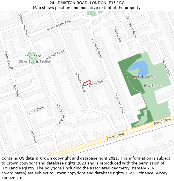 24, IDMISTON ROAD, LONDON, E15 1RG: Location map and indicative extent of plot